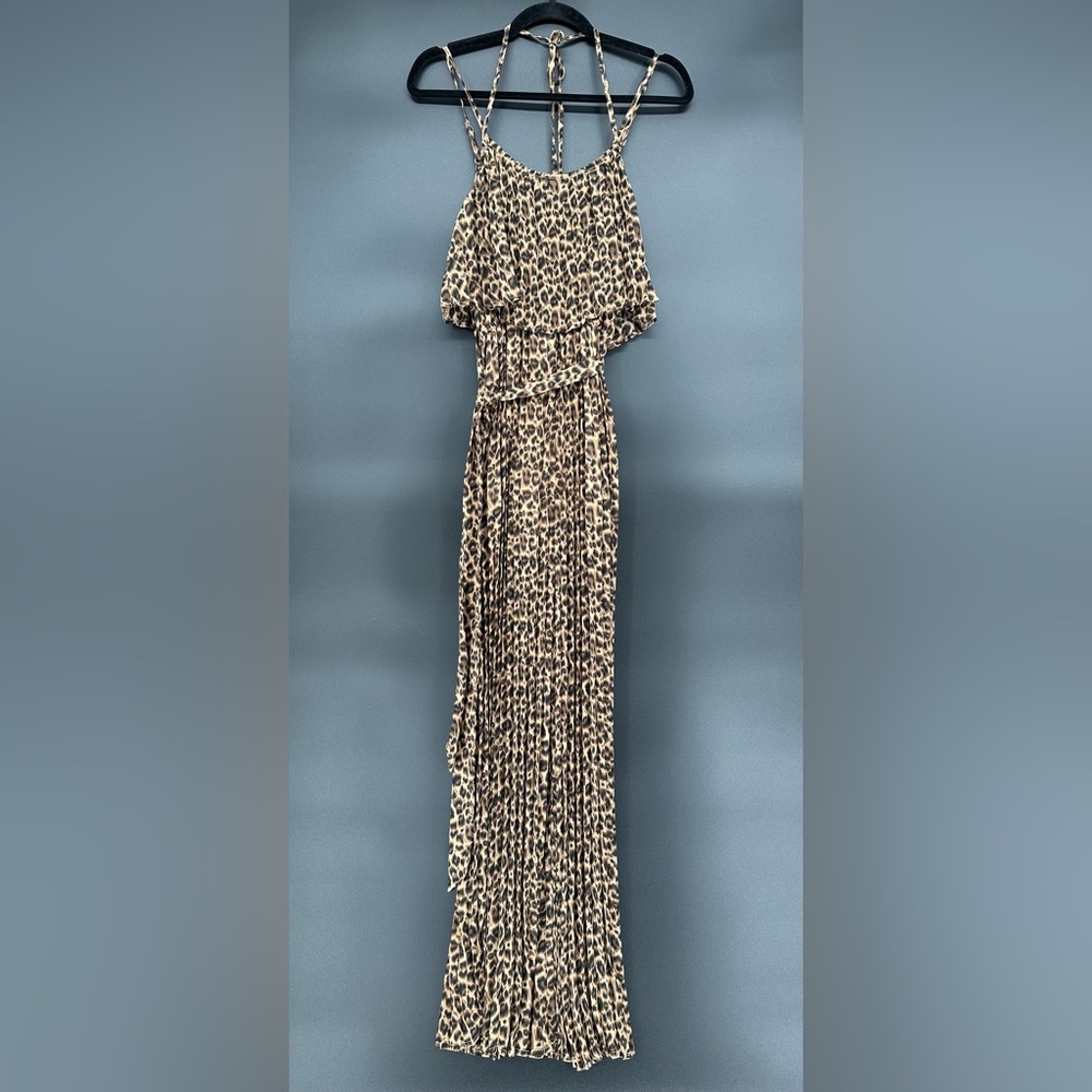 #86- NWOT Leopard Print Flowy Slit Leg Pant Jumpsuit Size S